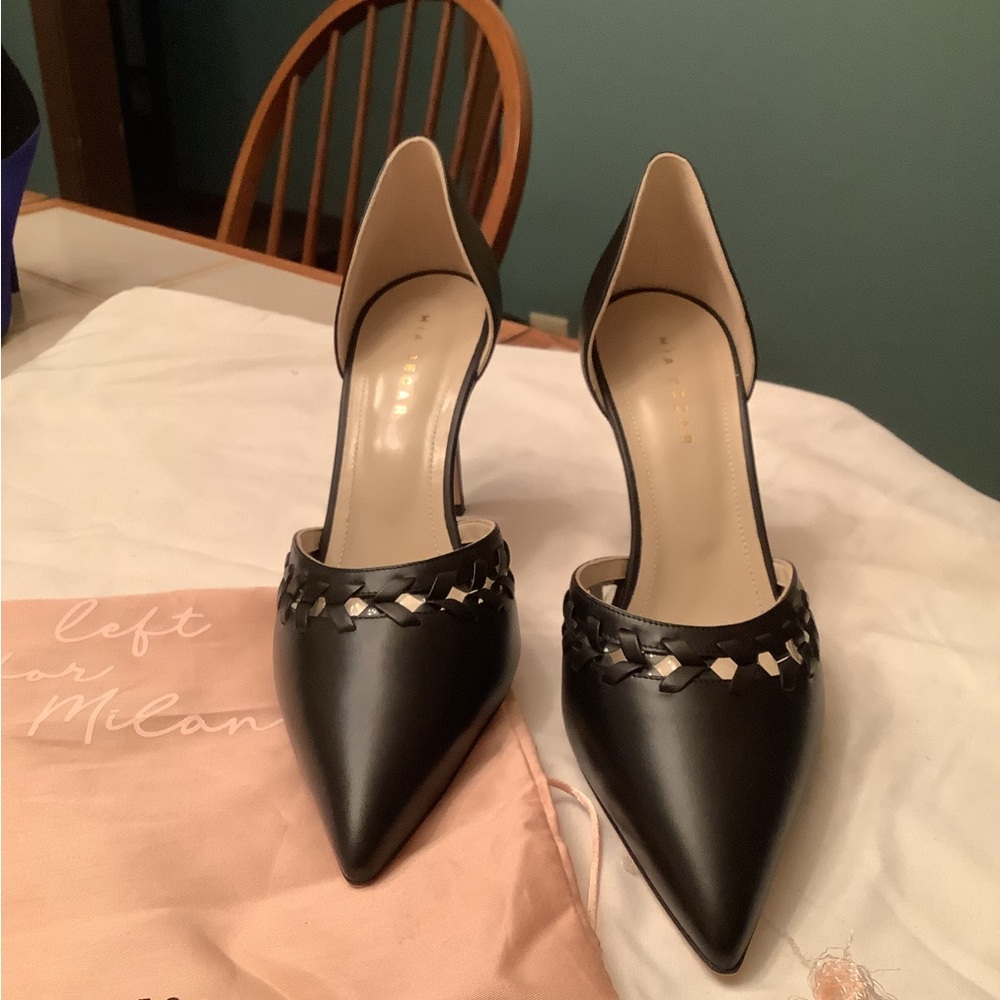 Mia Becar Leather Cut Out Accent Heels 9.5 Black NEW WITHOUT BOX